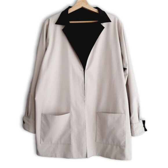 MAGELLANS / Reversible Jacket Coat Black & Light Beige Classic Neutral L Flawed - Picture 1 of 16